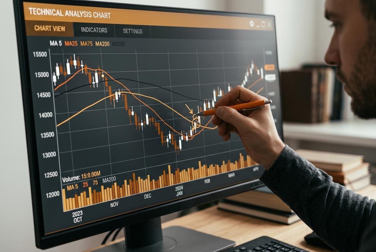 株価チャートとテクニカル指標を学ぶ中級コースの学習イメージ
